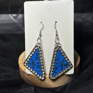 Blue and Silver Triangle Earrings